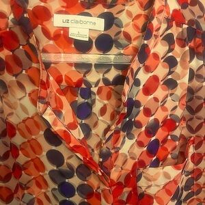Liz Claiborne Large Colorful Pattern Casual or Office-wear Notched Collar Blouse